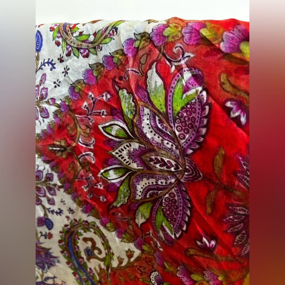 Vismaya Silk Multicolor Floral Scarf Vintage Anthropologie - Picture 6 of 9